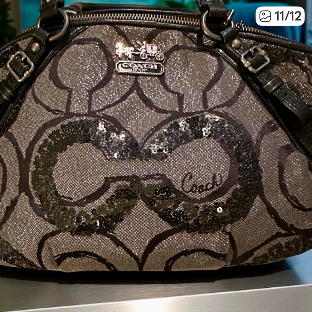 2010 Coach Madison Sophia Sequin Op Art Satchel – Black/Gunmetal EUC - Picture 11 of 12